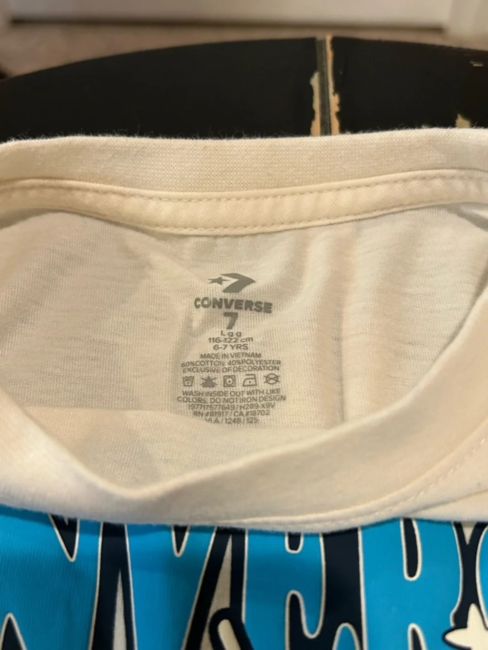 Converse Cream Tee with Blue Logo and Red Sneaker Graphic Boys Size 7